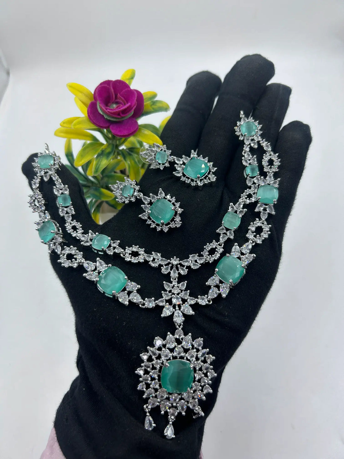 TWO LAYER AMERICAN DIAMOND NECKLACE SET