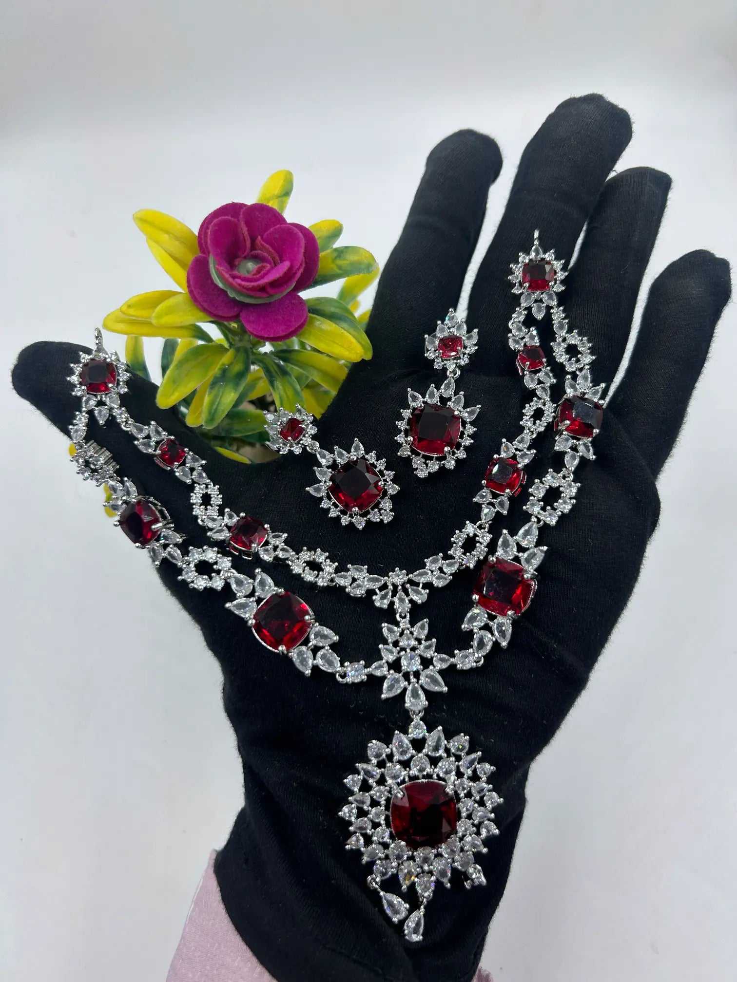 TWO LAYER AMERICAN DIAMOND NECKLACE SET