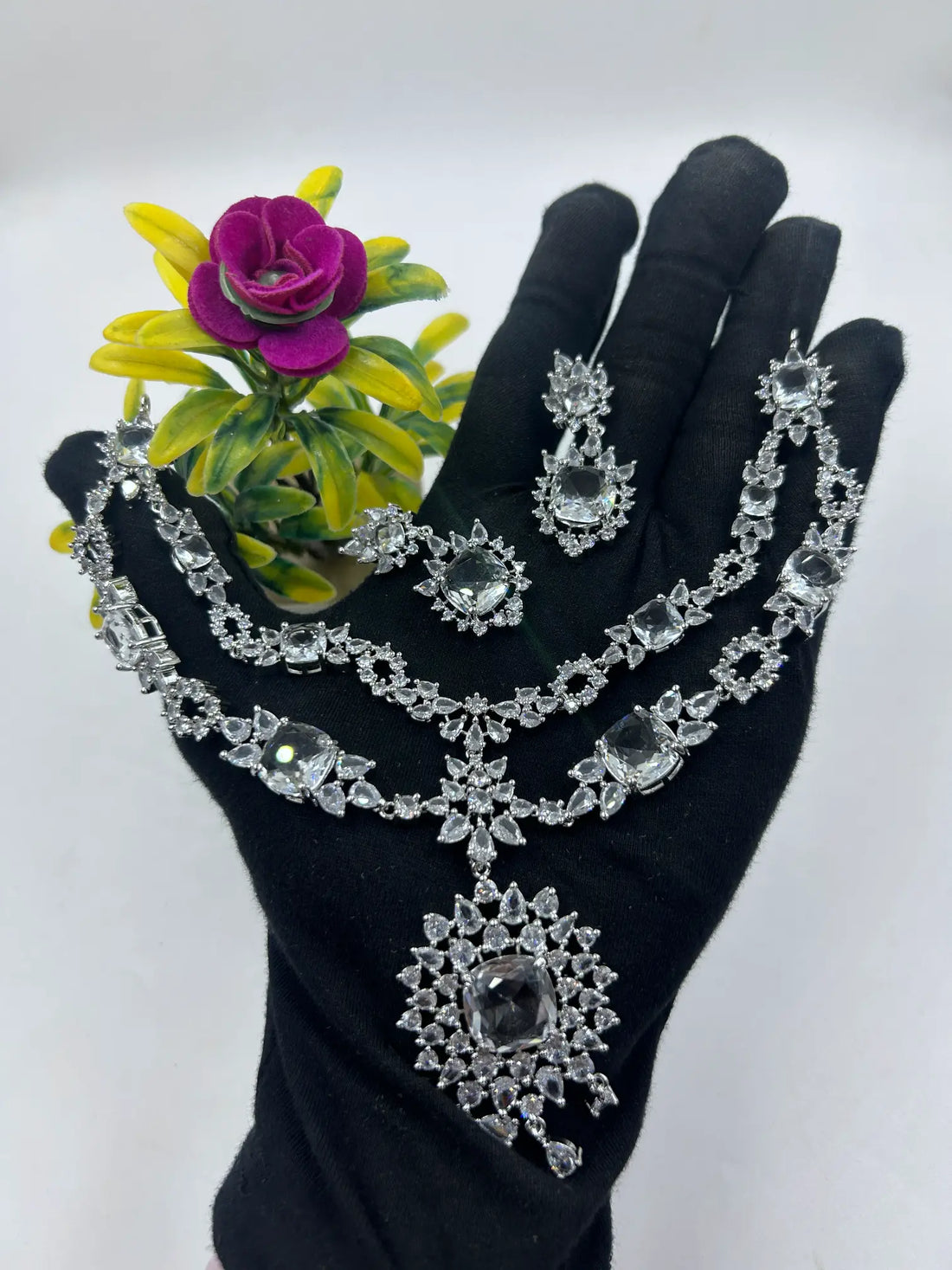 TWO LAYER AMERICAN DIAMOND NECKLACE SET