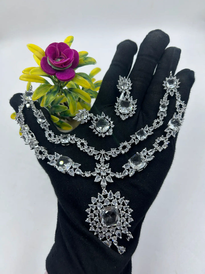 TWO LAYER AMERICAN DIAMOND NECKLACE SET